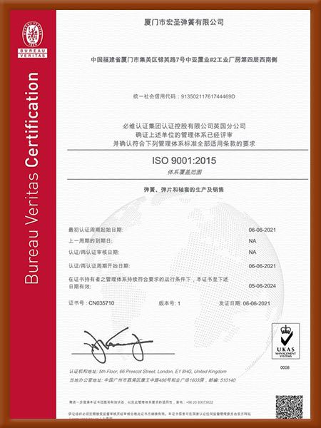 iso9001：2015體系(xì)中文(wén)證書